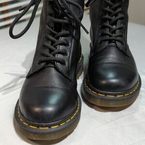Dr. Martens Black Combat Boots with Yellow Stitching